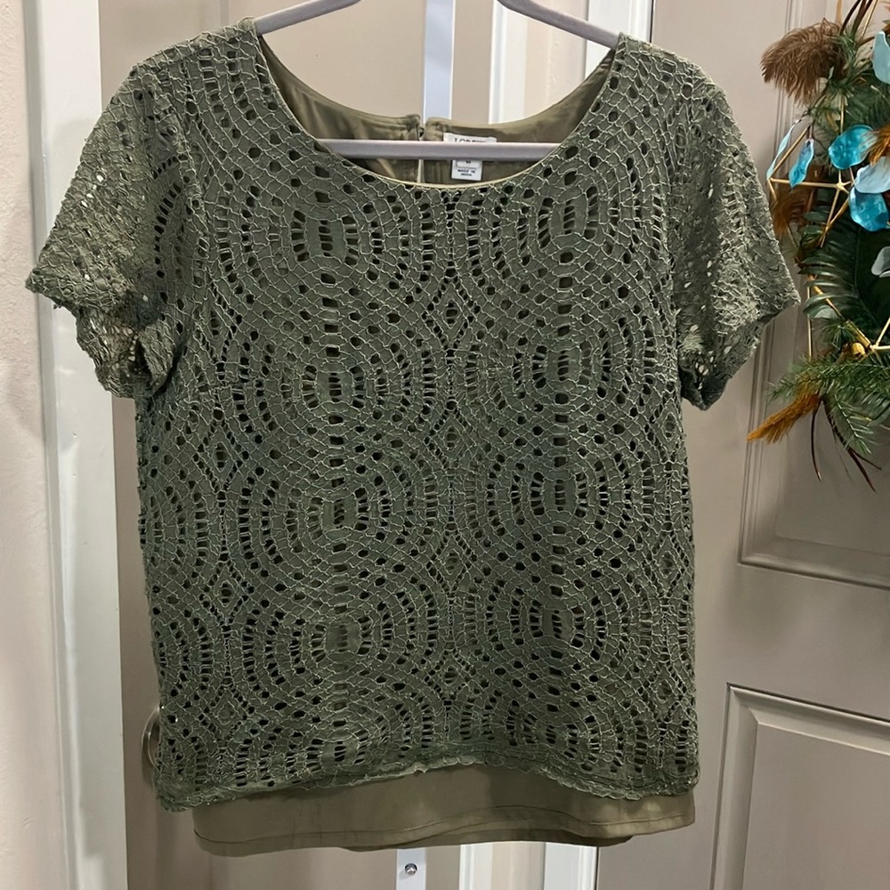 J Crew Green Lace Short Sleeve Size 10